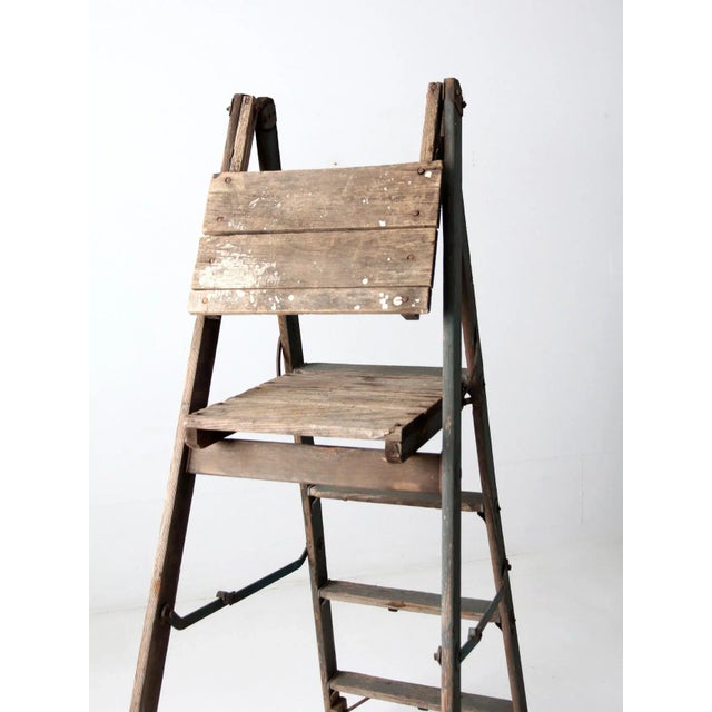 Vintage Wooden Platform Ladder For Sale - Image 11 of 13