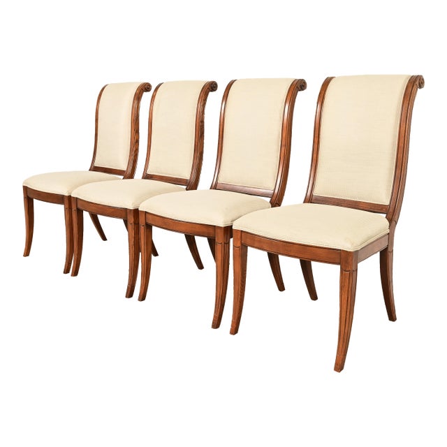 Henredon French Regency Louis XVI Carved Oak Dining Chairs, Set of Four For Sale