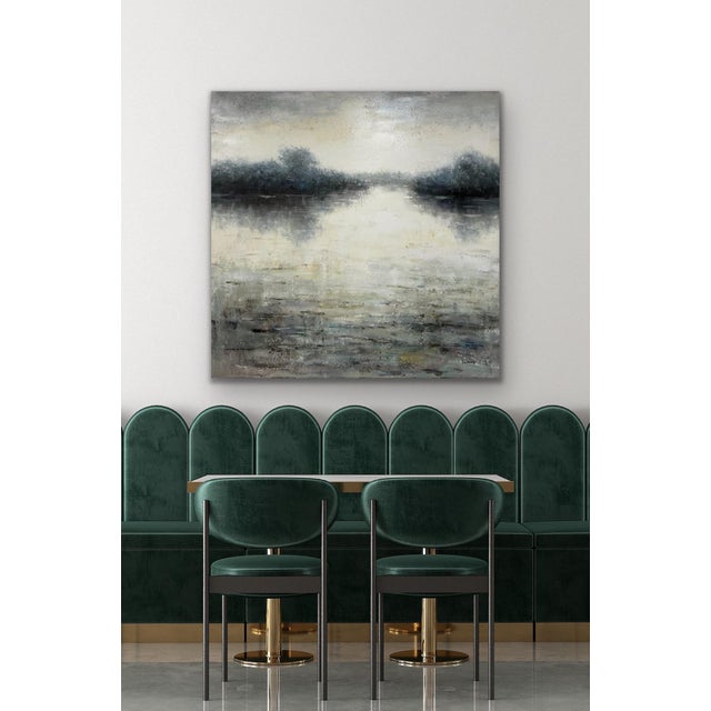 Impressionist Atmospheric Abstract Water Scene - Large Square Canvas For Sale - Image 3 of 10