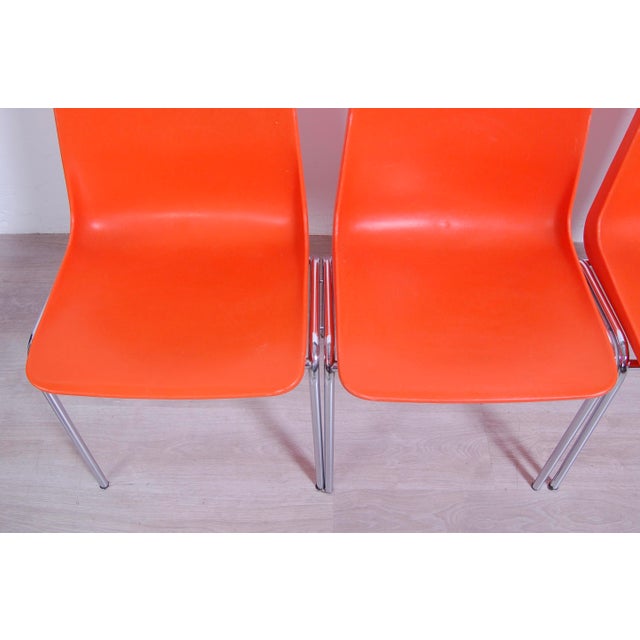 Metal Steel Chairs and Orange Plastic Session Stackable from Wesifa, Set of 3 For Sale - Image 7 of 16
