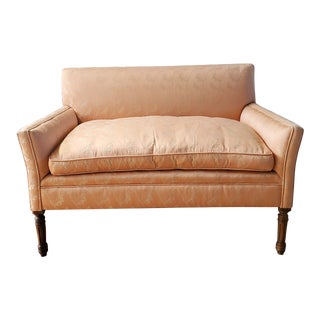 Mid 20th Century Vintage Regency Custom Settee Loveseat in Peach Upholstery For Sale
