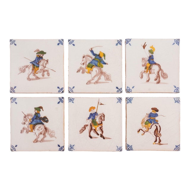 Set of 6 Old Dutch Hand Painted Delft Tiles Attributed to Royal Tichelaar Makkum, C. 1880 For Sale