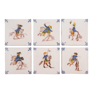 Set of 6 Old Dutch Hand Painted Delft Tiles Attributed to Royal Tichelaar Makkum, C. 1880