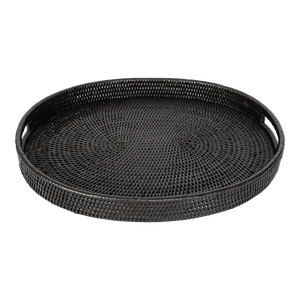 Artifacts Rattan Oval Tray With Cutout Handles in Tudor Black - 18"