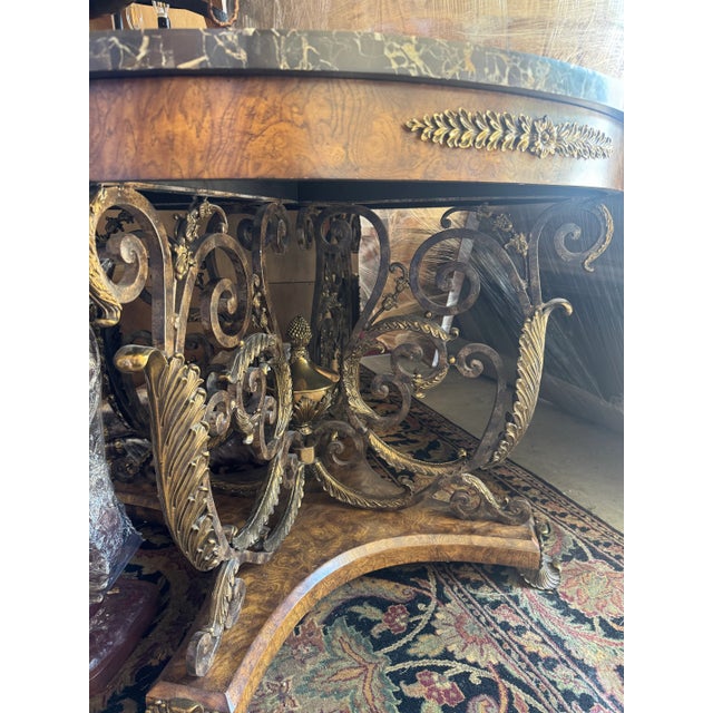 Maitland - Smith Maitland Smith Gilded Empire Revival Marble-Top Center Table With Bronze & Burl Wood Base and 4 Regency Style Chairs For Sale - Image 4 of 12