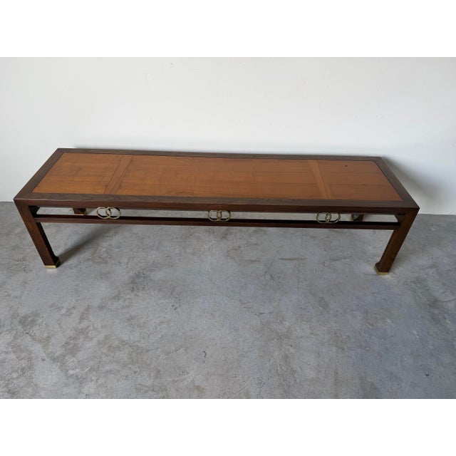 Hollywood Regency Hollywood Regency Michael Taylor for Baker Far East Collection Walnut Bench / Coffee Table With Brass Accents For Sale - Image 3 of 13