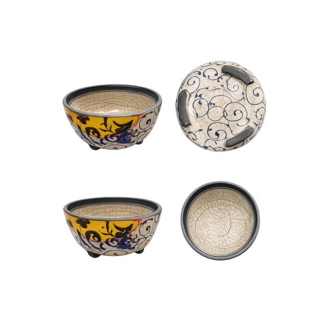 Vintage Studio Pottery Crackle-Glazed Bowl With Cobalt Decoration, Postmodern Influence For Sale - Image 4 of 9