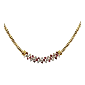 Ruby and Diamond Integral 14k Gold Cluster Necklace