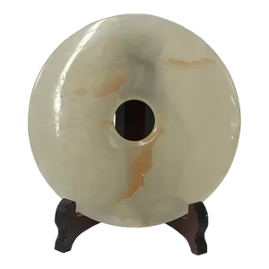 Natural White Brown Onyx Stone Round Fengshui Home Decor Display