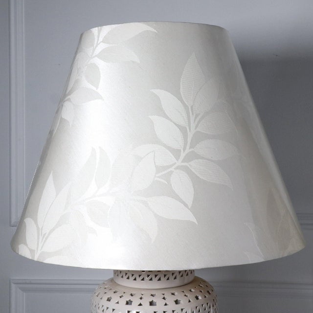 1970s Blanc de Chine Large Scale Reticulated White Ceramic Table Lamps - A Pair For Sale - Image 10 of 11