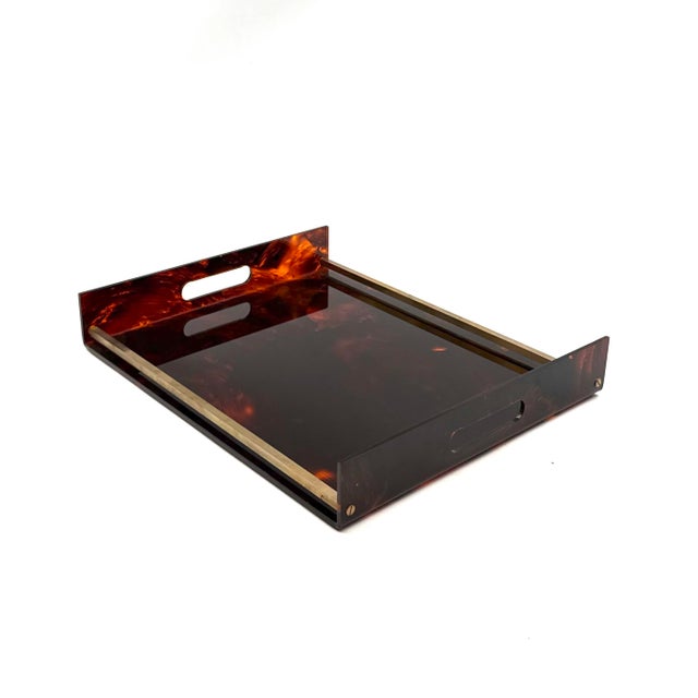 Hollywood Regency Brass and Tortoiseshell Lucite Tray, Italy 1970s For Sale - Image 10 of 10
