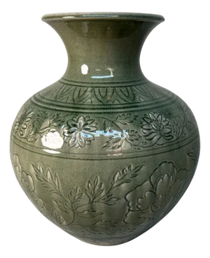 Japanese Celadon Ikebana Flower Vase by Noma Gazan, 1970s