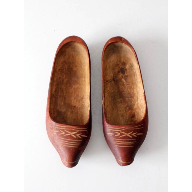 Vintage Folk Art Carved Wood Clogs For Sale - Image 6 of 12