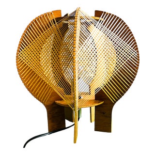 Mid-Century Portuguese Sculptural Wooden Table Lamp, 1960s For Sale