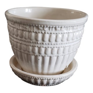 McCoy Pottery Textured White Planter with Tray For Sale