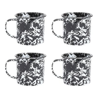 Crow Canyon Home Splatterware, 12 oz. Mugs in Black & White - Set of 4 For Sale