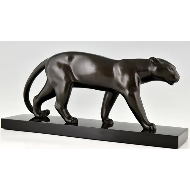 Metal Emile Louis Bracquemond, Sculpture of Walking Panther, 1930, Bronze and Marble For Sale - Image 7 of 14
