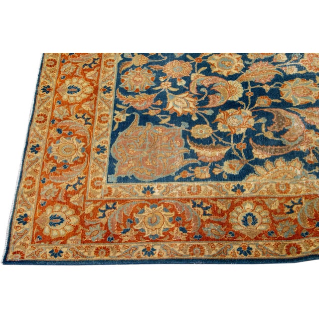 1960s Vintage Persian Distressed Handmade Floral Blue Wool Rug For Sale - Image 4 of 7