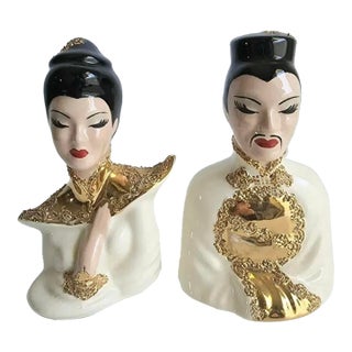 Vintage Muriel of California Asian Bust Male Female a Pair 50s Retro MCM Mid Century Chinoiserie For Sale