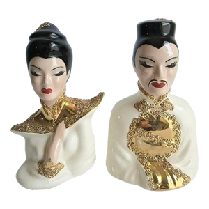 Vintage Muriel of California Asian Bust Male Female a Pair 50s Retro MCM Mid Century Chinoiserie