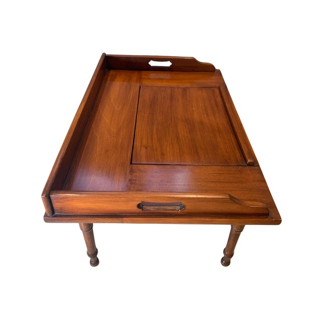 Antique English Mahogany Reading Breakfast Table with Gallery Sides Pierced Grip Handles and Turned Legs For Sale - Image 10 of 17