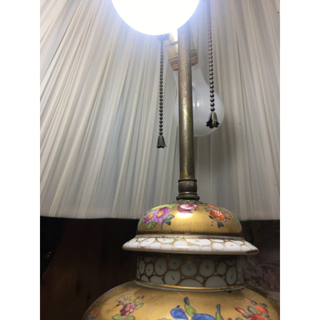 Vintage Asian Hand Painted Porcelain Table Lamp & Shade For Sale - Image 10 of 13