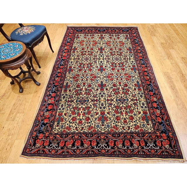Vintage Bidjar Area Rug, Hand-Knotted Wool, All-Over Golfarang Floral Pattern, Yellow & Red, 5x9 For Sale - Image 12 of 18