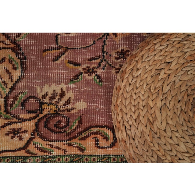 Turkish 1970s Vintage Turkish Handmade Wool Cotton Pink Area Rug For Sale - Image 3 of 12