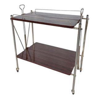 Mid-Century Modern Folding Serving Trolley with Rosewood and Chrome Frame, 1960s For Sale