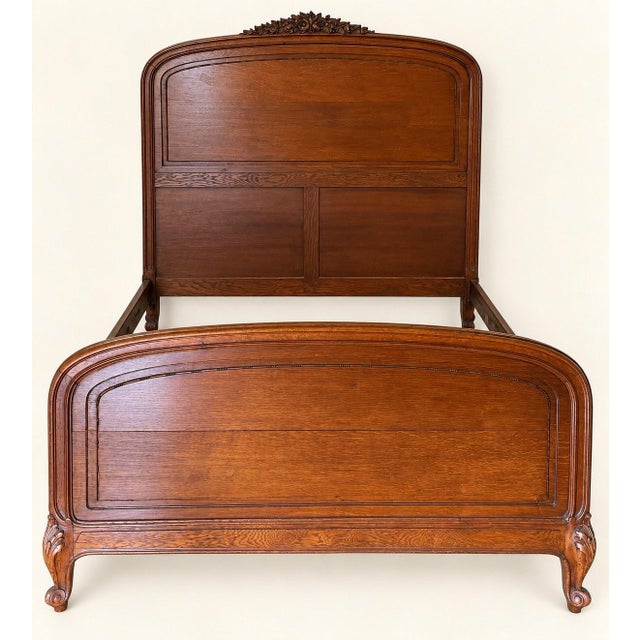 Louis XV Double Bed in Carved Walnut with Roses and Cabriole Legs, 1890s For Sale - Image 9 of 9
