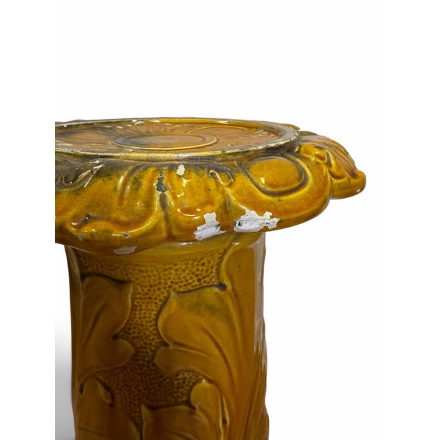 Early 20th Century Antique Brush-McCoy Blended Glaze Iris Majolica Pedestal For Sale - Image 5 of 7