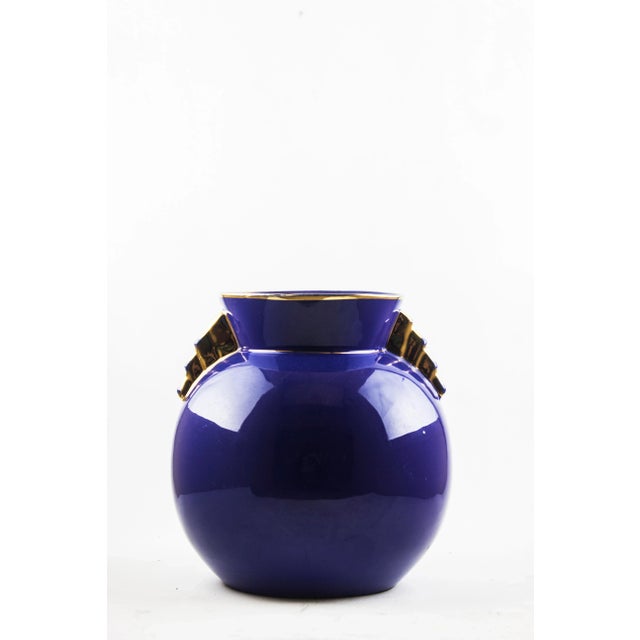 Mid-Century Modern Mid-Century Deep Blue & Gold Vase by Raymond Chevalier for Boch Keramis, 1950s For Sale - Image 3 of 5