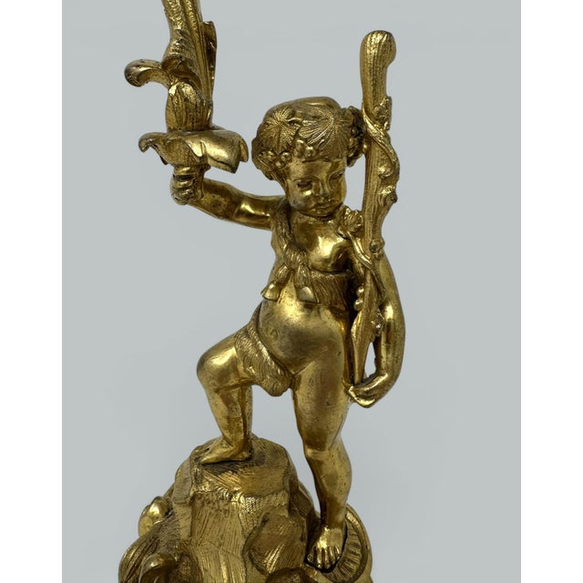 Antique Gilt Bronze Ormolu Twin Light Candelabra Candlestick Clodion Grand Tour For Sale - Image 6 of 10