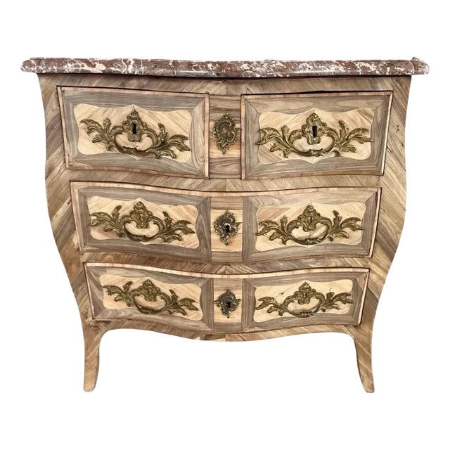18th Century Italian Louis XV Chest of Drawers in Bleached Walnut With Marble Top For Sale