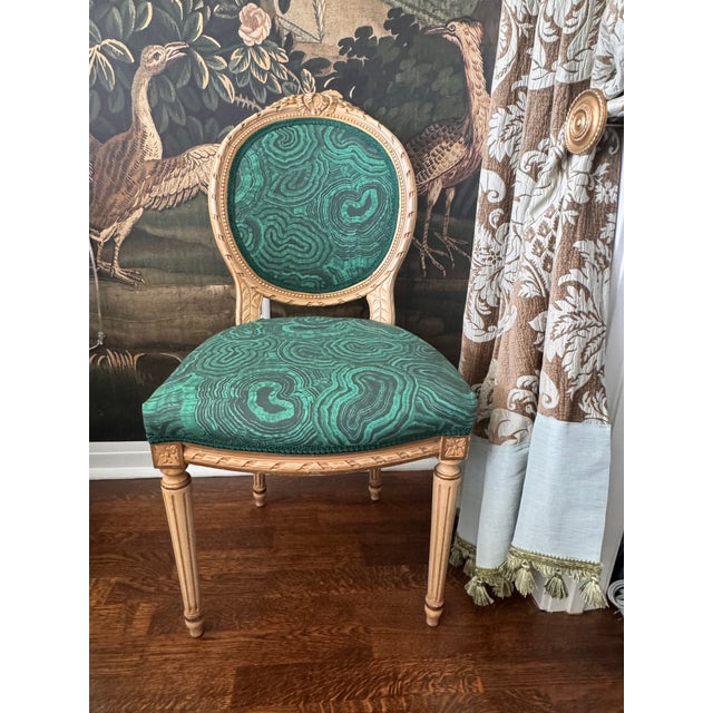 French Vintage Louis XVI Malachite Side Chair For Sale - Image 3 of 10