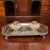 19th century Sheffield silver plated pen tray with gadrooned edge & shell decoration on scrolled feet, with 2 cut crystal...