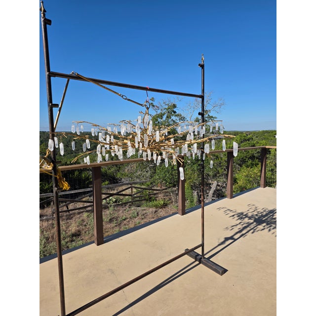 Glass Rock Crystal Organic Branch Style Chandelier With Gold Finish and Adjustable Height For Sale - Image 7 of 14