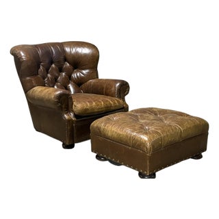 Vintage Ralph Lauren Writer's Chair and Ottoman, 2000s For Sale