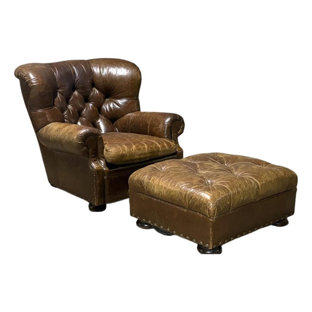 Vintage Ralph Lauren Writer's Chair and Ottoman, 2000s For Sale