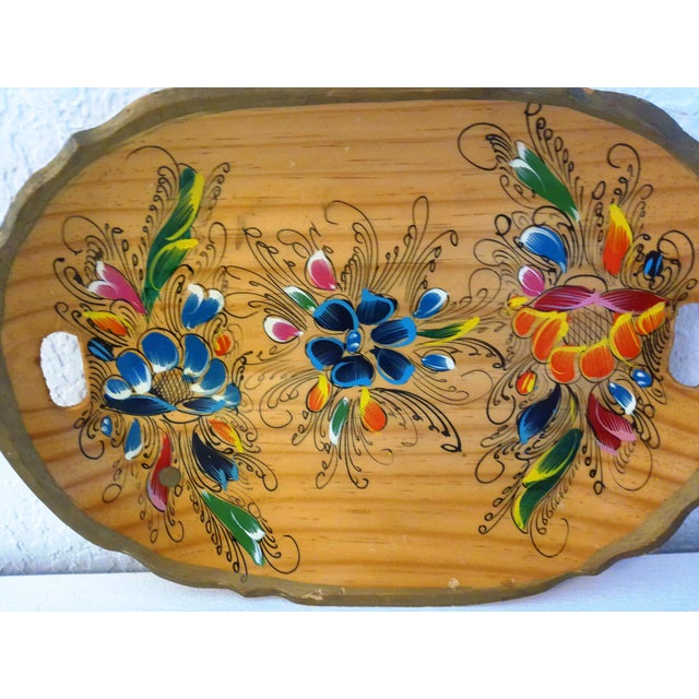 Rustic 1970s Tole Painted Mexican Batea Wood Bowl For Sale - Image 3 of 5
