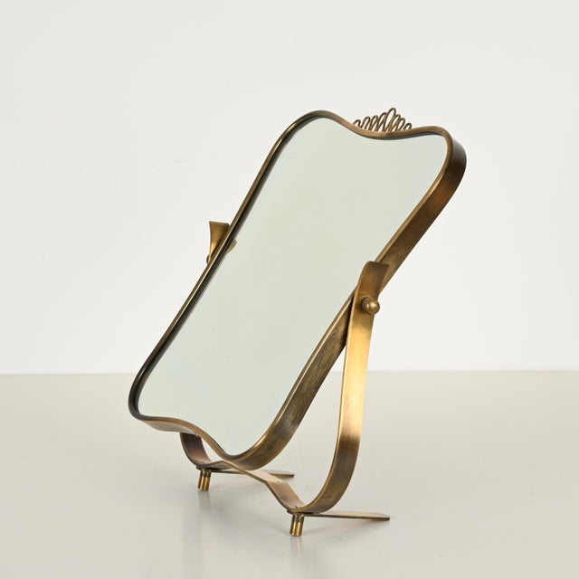 1940s Brass Adjustable Table Mirror attributed to Gio Ponti for Fontana Arte, Italy, 1940s For Sale - Image 5 of 17