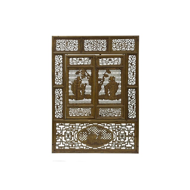 Auburn Chinese Scholars Student Motifs Wood Wall Panel Window Screen For Sale - Image 8 of 17