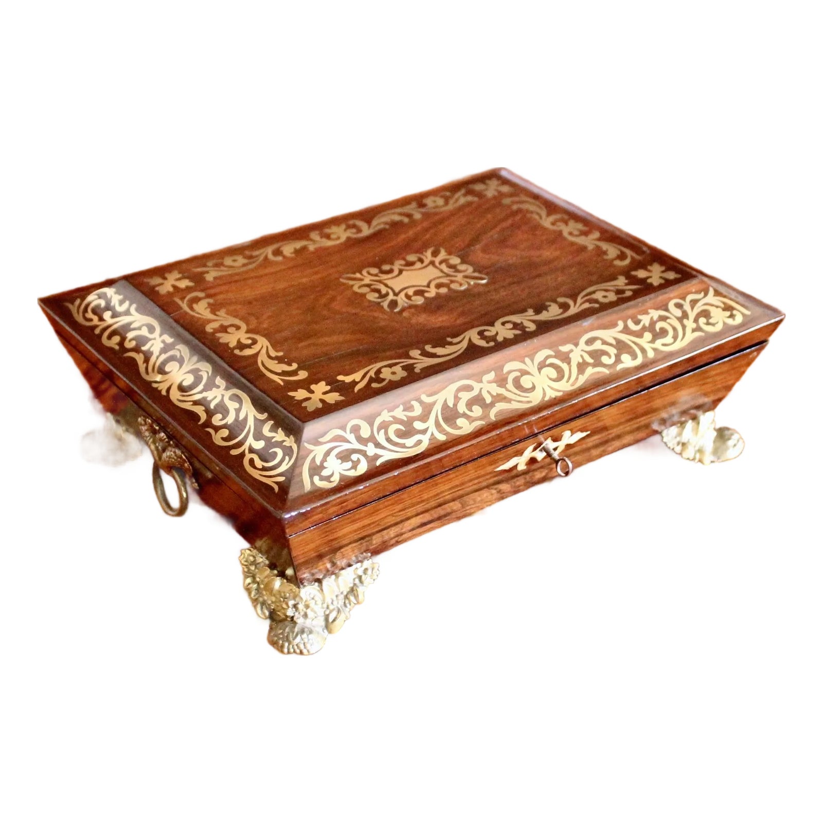 English Regency Period Brass Inlaid Rosewood Box | Chairish