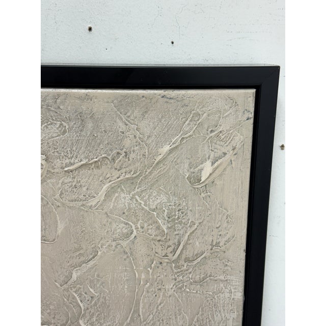 Abstract Textural Artwork of Tan + Metallic Silver, Framed For Sale - Image 4 of 12