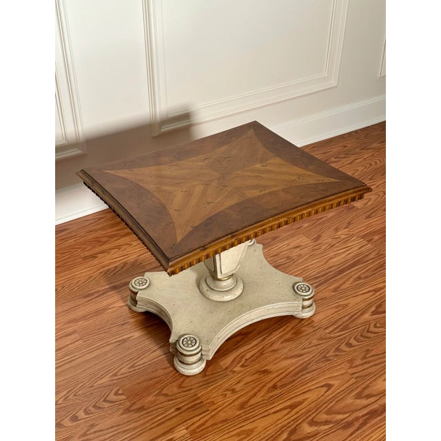 Taupe Heritage Hollywood Regency Wood Inlay Low Side Table in Taupe, Gold & Brown For Sale - Image 8 of 12