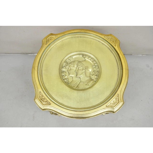 Vintage Art Deco Carved Female Dancer Silver Gold Round Coffee Side Table For Sale - Image 4 of 12