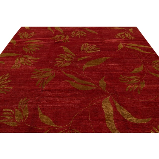 Contemporary Red Modern Tibetan Handmade Wool Rug For Sale - Image 3 of 13