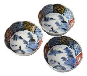 Antique Japanese Imari Porcelain Bowls, 1890s, Set of 3