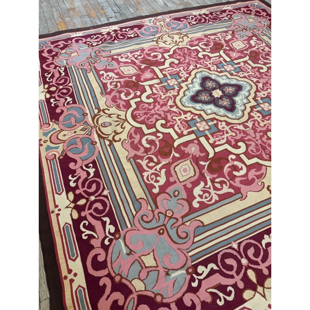 Mid 19th Century 1840s Burgandy Field Classical Medallion Antique European Aubusson Square Rug For Sale - Image 5 of 6