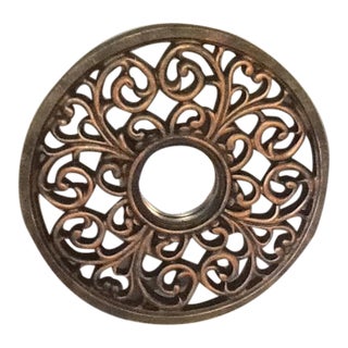Round Black & Copper Faux Metal Scroll Medallion Framed Wall Art Mirror For Sale